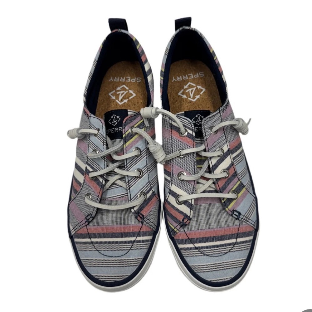 Sperry Sz 8 Striped Canvas Top Sider Shoes With Leather Laces EUC